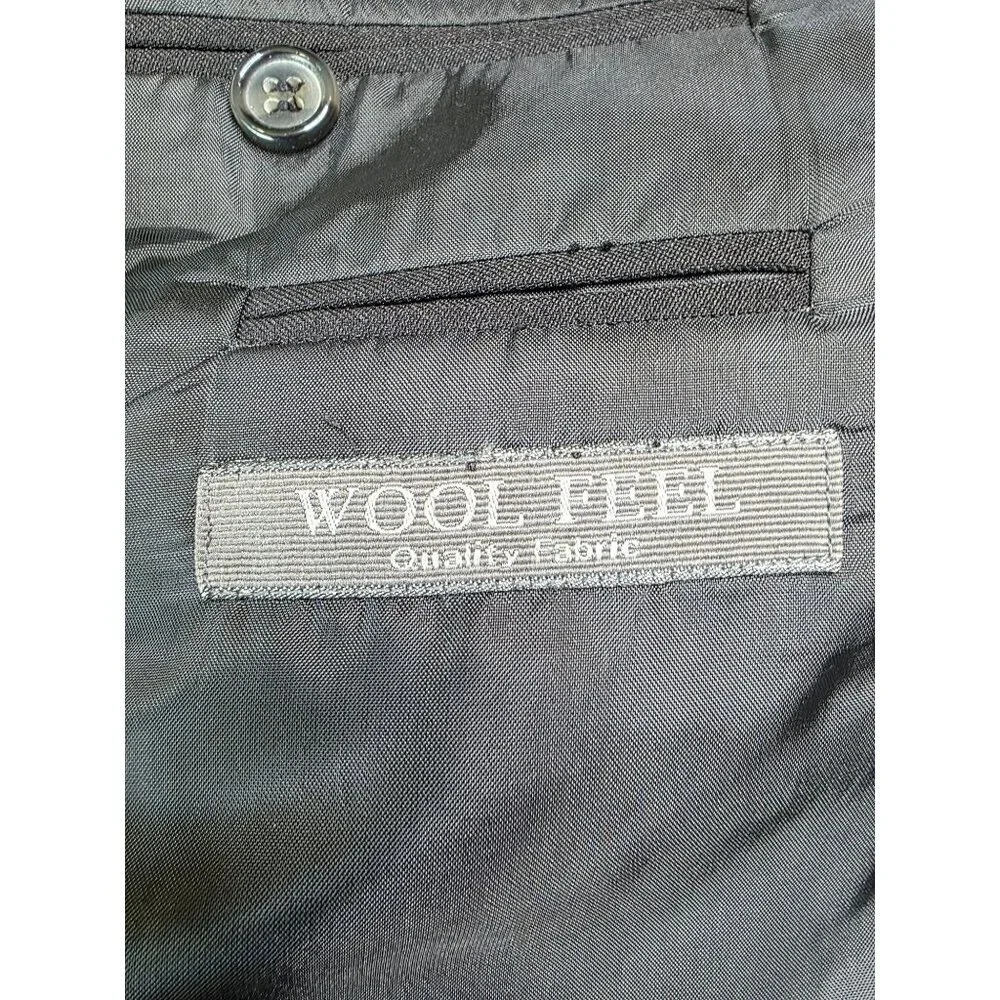 Mens Black Pinstripe Blazer 38S Wool Feel By Burnei Hand Tailored - Picture 14 of 16